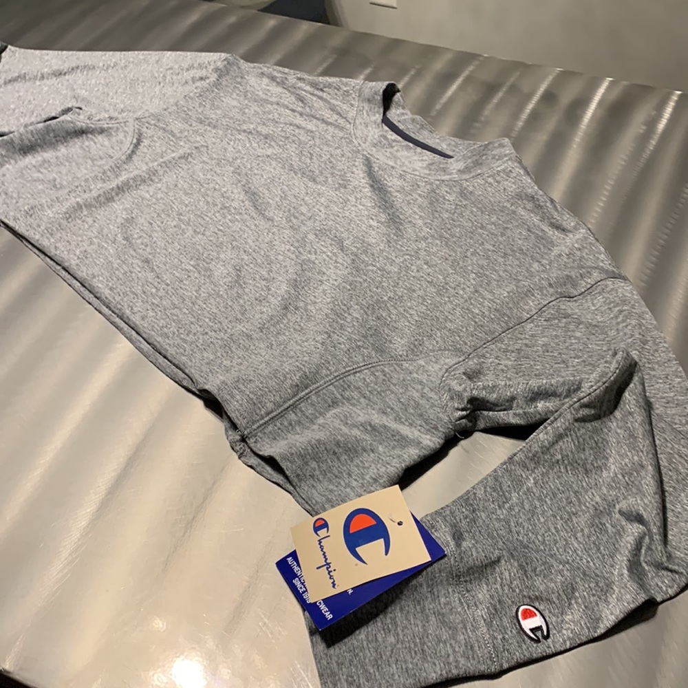 Champion Heather Gray Reverse Microfleece Cropped Tee Size S NWT